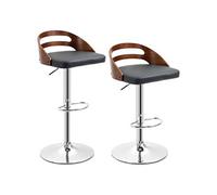 HOMCOM Lot de 2 tabourets de Bar Design Contemporain Hauteur d'assise réglable pivotant 360° revêtement synthétique Noir Dossier ajouré Aspect Bois