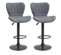 HOMCOM Lot de 2 Tabouret de Bar Design Dossier incurvé capitonné Hauteur d'assise réglable 61-81 cm pivotant 360° Repose-Pied Velours Gris