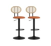 Lot de 2 tabourets de bar design néo-rétro - hauteur réglable, pivotant - acier PU rotin