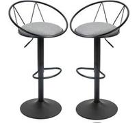 Lot de 2 tabourets de bar design néo-rétro réglable pivotant avec repose-pied métal noir lin gris Gris G