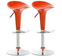 Lot de 2 Tabourets de Bar Design Saddle - Chaise Haute avec Assise en Plastique Solide - Tabouret de Bar Hauteur Réglable et Pivotant Repose-Pied, Couleur:Orange