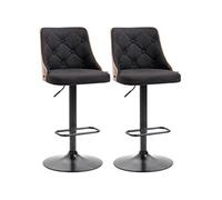 Lot de 2 tabourets de bar design vintage Chesterfield réglable pivotant 360° bois acier lin noir