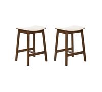 Lot de 2 Tabourets de Bar Assise Tapissée Bois Marron Foncé et Blanc Cassé Dixon