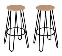Lot de 2 tabourets de bar DUBLIN assise ronde design industriel