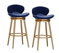 Lot de 2 tabourets de bar élégants en velours bleu avec dossier - Lot de 2 chaises pivotantes pour cuisine, base en métal de 74,9 cm, sièges rembourrés modernes pour la maison, le bar et la salle à