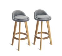 Lot de 2 tabourets de bar en bois avec dossier bas et repose-pieds en lin, idéal pour les cafés, les magasins de thé à bulles et les bars à la maison, meubles élégants et durables