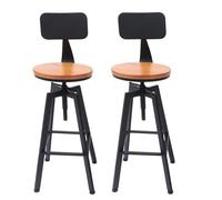 Lot de 2 tabourets de bar en bois avec dossier - Hauteur réglable de 92 à 112 cm - Siège rotatif à 360° - Capacité de charge 100 kg - Pour magasins, restaurants, cuisines