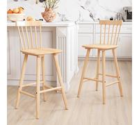 Lot de 2 tabourets de bar en bois avec dossier Windsor - 66 cm - Noir
