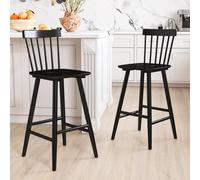 Lot de 2 tabourets de bar en bois avec dossier Windsor - 66 cm - Noir