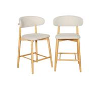 Alice's Garden sweeek - Lot de 2 tabourets de Bar en Bois d'hévéa Naturel et Tissu Bouclette crème - Paola