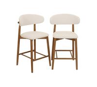 Alice's Garden sweeek - Lot de 2 tabourets de Bar en Bois d'hévéa Noyer et Tissu Bouclette crème - Paola