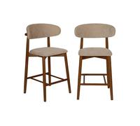 Alice's Garden sweeek - Lot de 2 tabourets de Bar en Bois d'hévéa Noyer et Tissu Chenille Taupe - Paola