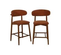 Alice's Garden sweeek - Lot de 2 tabourets de Bar en Bois d'hévéa Noyer et Tissu Chenille Terracotta - Paola