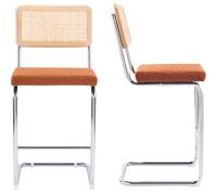 Lot de 2 tabourets de Bar en cannage et Tissu bouclé Rouille - Muse