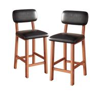 Lot de 2 tabourets de Bar en Cuir PU avec Dossier et Repose-Pieds, chaises insulaires Modernes du Milieu du siècle for Cuisine, Restaurant, café(Black,Height 63cm)