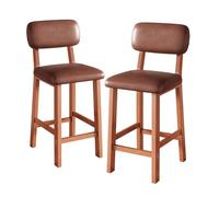 Lot de 2 tabourets de Bar en Cuir PU avec Dossier et Repose-Pieds, chaises insulaires Modernes du Milieu du siècle for Cuisine, Restaurant, café(Brown,Height 73cm)