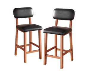 Lot de 2 tabourets de Bar en Cuir PU avec Dossier et Repose-Pieds, chaises insulaires Modernes du Milieu du siècle for Cuisine, Restaurant, café(Black,Height 73cm)