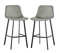 Lot de 2 tabourets de bar en cuir synthétique pour îlot de cuisine, dossier bas, pieds et repose-pieds en métal, capacité de 150 kg