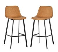 Lot de 2 tabourets de bar en cuir synthétique pour îlot de cuisine, dossier bas, pieds et repose-pieds en métal, capacité de 150 kg