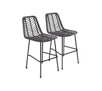 Happy Garden Tabourets de bar Oka Noir – Lot de 2, rotin synthétique, dossier et repose-pieds
