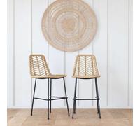 Happy Garden Lot de 2 tabourets de Bar en rotin synthétique OKA avec Repose-Pieds, Tabourets avec Dossier Marron