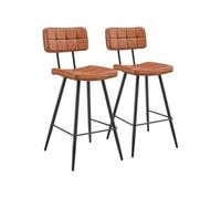 Happy Garden Tabourets de bar FERNAND – Simili cognac, repose-pieds, pieds en fer noir – Lot de 2