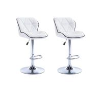Lot de 2 tabourets de bar en simili et acier chromé - Hauteur réglable - Blanc - CALVIN
