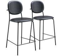 Happy Garden – Lot de 2 tabourets de bar Edmond Noir, simili, mousse, repose-pieds, pieds en fer noir