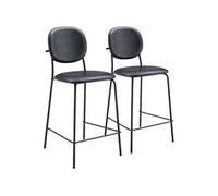 Happy Garden – Lot de 2 tabourets de bar Edmond Noir, simili, mousse, repose-pieds, pieds en fer noir