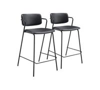 Happy Garden Lot de 2 tabourets de bar LÉON Noir – simili, repose-pieds, pieds en fer noir