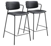 Happy Garden Lot de 2 tabourets de bar LÉON Noir – simili, repose-pieds, pieds en fer noir