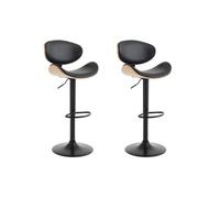 Lot de 2 tabourets de bar en simili, placage chêne et métal - Hauteur réglable - Naturel clair et Noir - MONTENEGRO