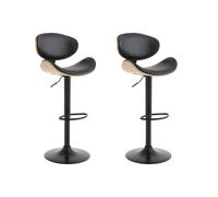 Lot de 2 tabourets de bar en simili, placage chêne et métal - Hauteur réglable - Naturel clair et Noir - MONTENEGRO