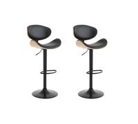 Lot de 2 tabourets de bar en simili, placage chêne et métal - Hauteur réglable - Naturel clair et Noir - MONTENEGRO