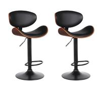 Lot de 2 tabourets de bar en simili, placage noyer et métal - Hauteur réglable - Naturel foncé et noir - MONTENEGRO