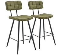 Happy Garden Tabourets de bar FERNAND simili vert repose-pieds, mousse, pieds en fer noir - Lot de 2