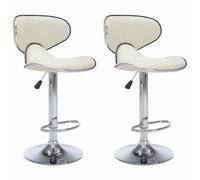 Lot de 2 tabourets de bar en similicuir crème avec mécanisme à vérin à gaz | Simili cuir lavable, acier chromé, pivotants, réglables, usage cuisine ou île, support 110 kg