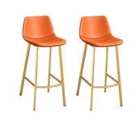 Lot de 2 tabourets de Bar en Similicuir, élégants, avec Dossier et Pieds en métal doré, pour Bar, Restaurant ou Maison, Coussin Orange, Hauteur d'assise 75 cm