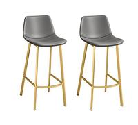 Lot de 2 tabourets de Bar en Similicuir, élégants, avec Dossier et Pieds en métal doré, pour Bar, Restaurant ou Maison, Coussin Gris, Hauteur d'assise 75 cm