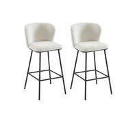 Vente-unique - Lot de 2 tabourets de Bar en Tissu Bouclette et métal - Blanc - SENORASE