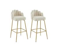 Lot de 2 tabourets de bar en tissu bouclette et métal doré - Crème - ALTINAM de
