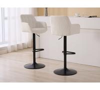 Lot de 2 tabourets de bar en tissu bouclette et métal noir - Hauteur réglable - Blanc - PEGA