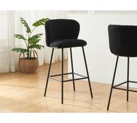 Lot de 2 tabourets de bar en tissu bouclette et métal - Noir - SENORASE