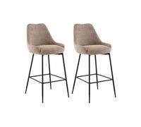 Lot de 2 tabourets de bar en tissu bouclette et métal noir - Taupe - TOYBA de Pascal Morabito