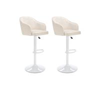 Vente-unique - Lot de 2 tabourets de Bar en Tissu et métal - Hauteur réglable - Créme et Blanc - Carsten
