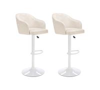 Lot de 2 tabourets de bar en tissu et métal - Hauteur réglable - Crème et blanc - CARSTEN