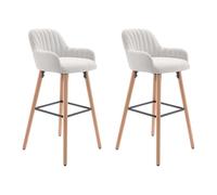 Lot de 2 tabourets de bar en tissu et pieds bois de hêtre - Crème - ELEANA
