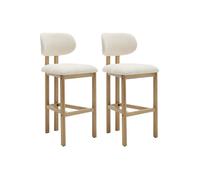 Lot de 2 tabourets de bar en tissu texturé et bois d'hévéa - Crème - YELAZ