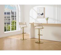 Vente-unique - Lot de 2 tabourets de Bar en Tissu texturé et métal doré - Hauteur réglable - Créme - MAYEMA