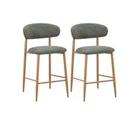 Lot de 2 tabourets de bar en tissu texturé et métal effet bois - Kaki et Naturel clair - ISOVAYA